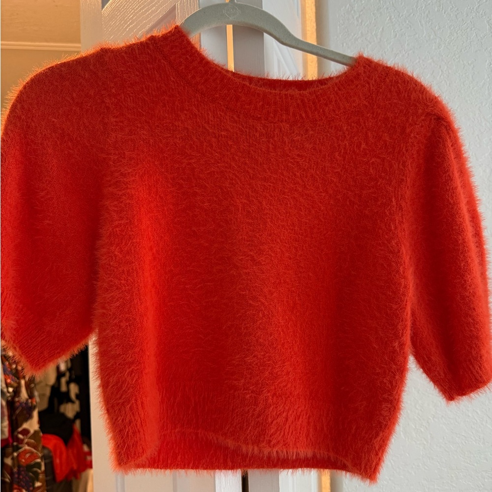 Vibrant Orang Fuzzy  Crop Sweater: Never Worn